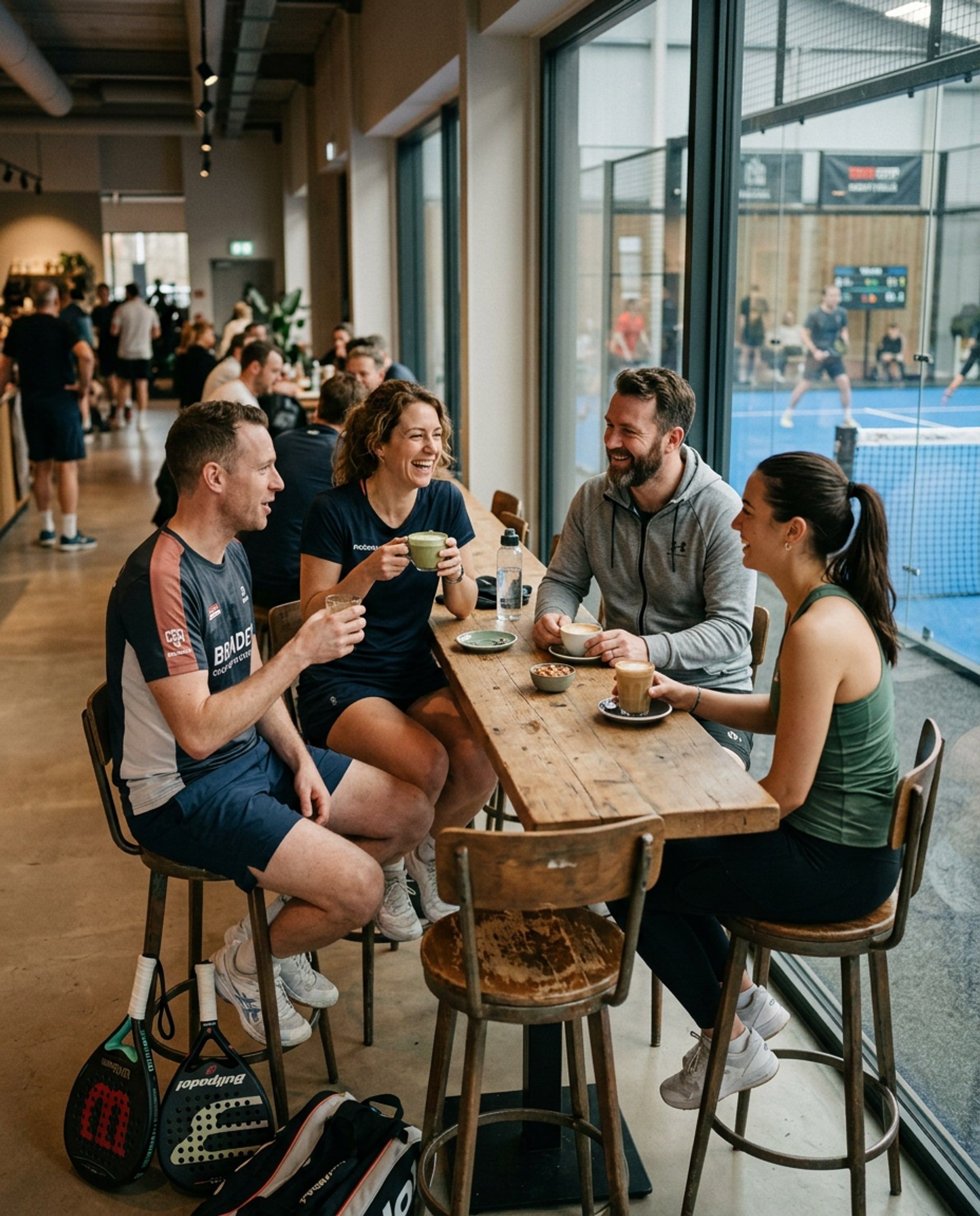 Community-Moment in der Lounge des Padel Club Halle